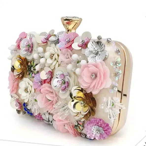 3D Beaded Flower Evening Bag