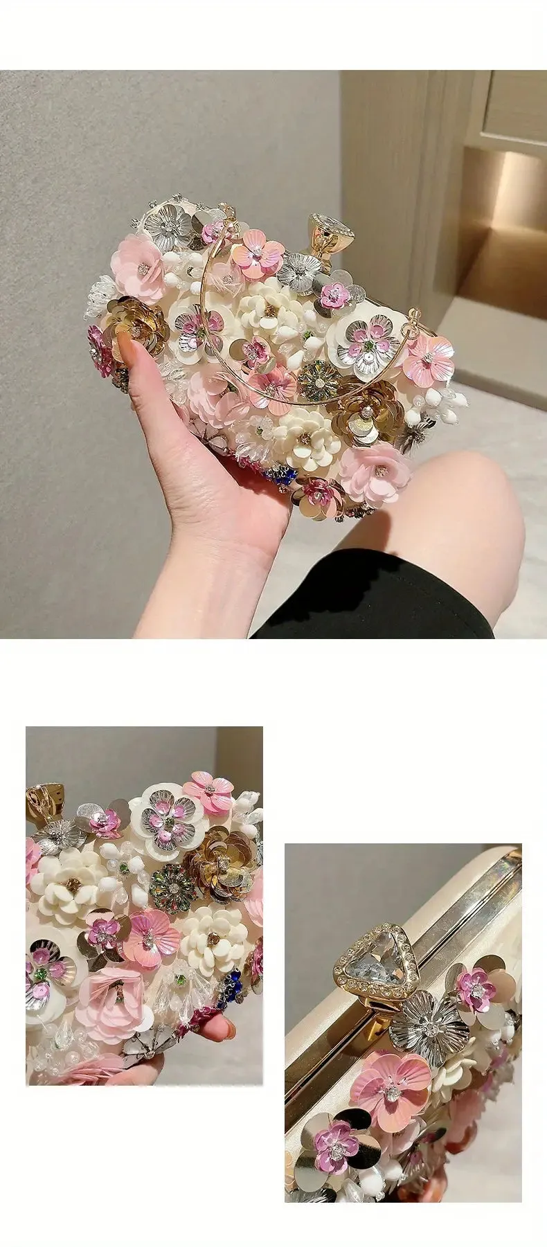 3D Beaded Flower Evening Bag