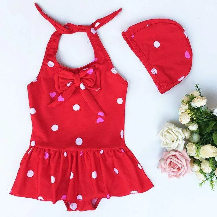 Baby/Toddler Girl Polka Dot Pattern Swimsuit & Cap