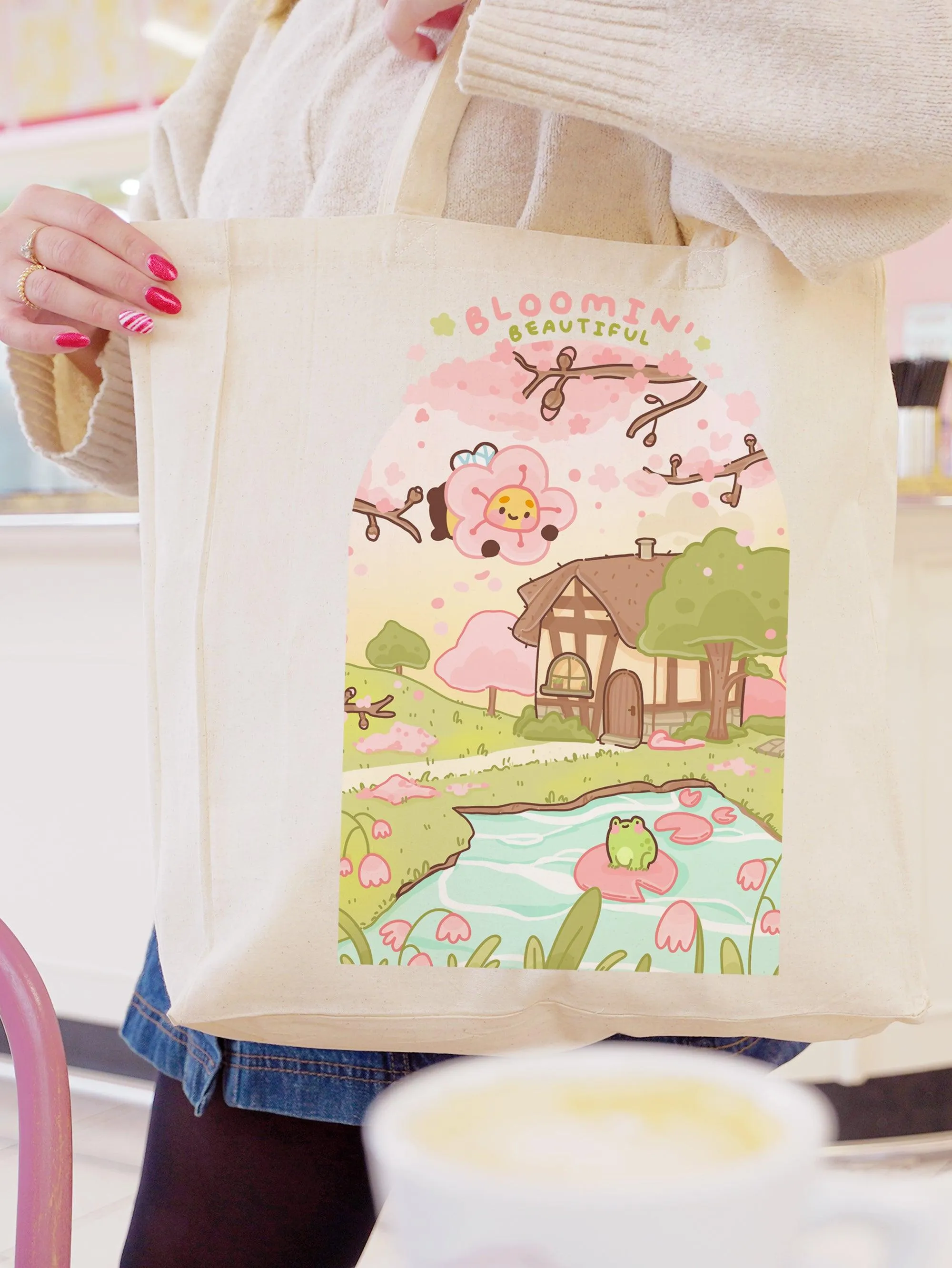 Bumblebutt Sakura Tote Bag | Bloomin' Beautiful Floral Scene | Cute Japanese Aesthetic Gift