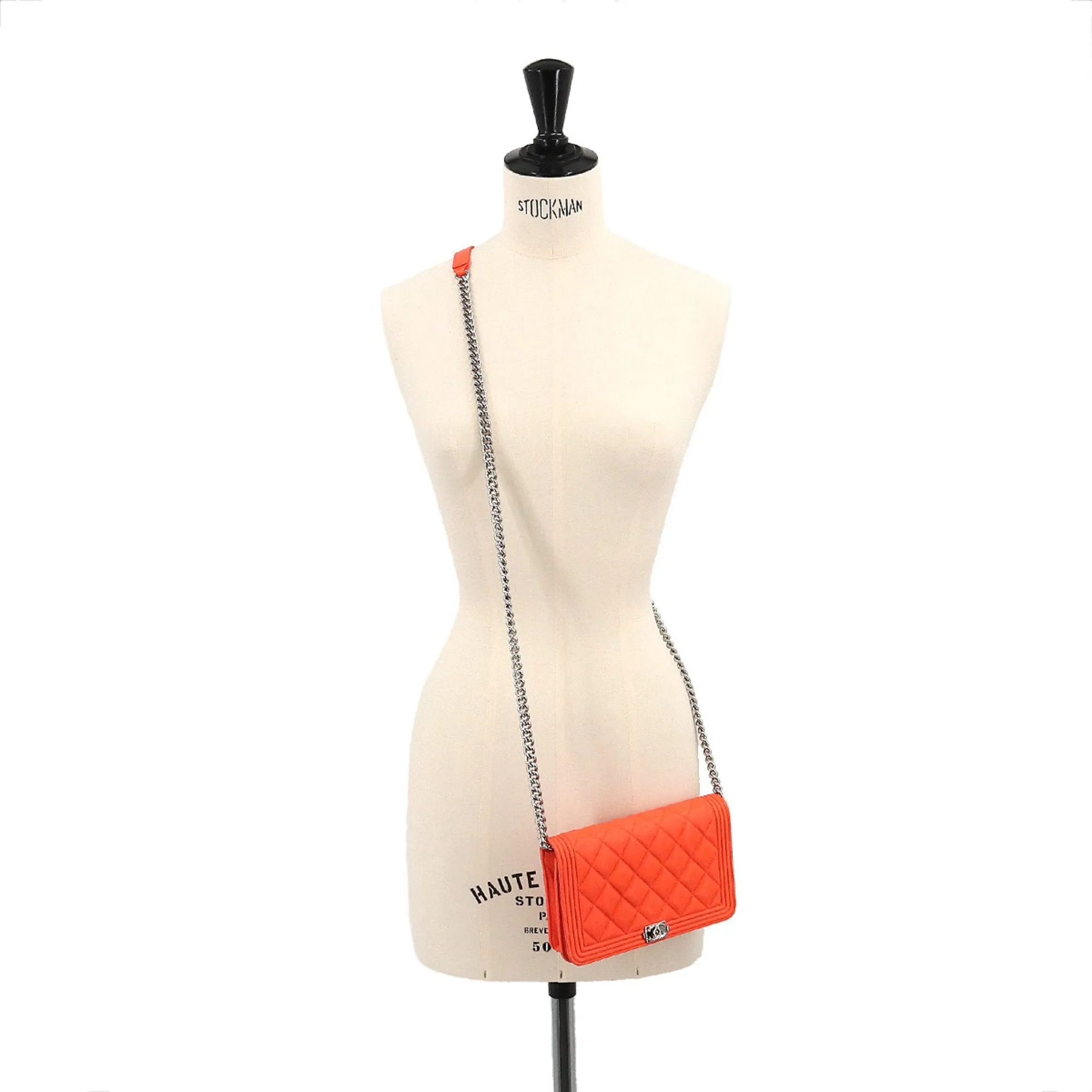 CHANEL boy chain wallet long caviar skin leather orange AP1117 silver metal fittings Chain Wallet