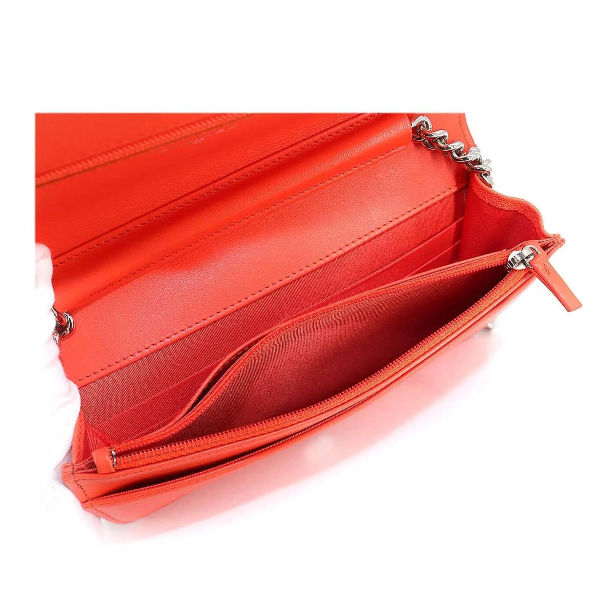 CHANEL boy chain wallet long caviar skin leather orange AP1117 silver metal fittings Chain Wallet