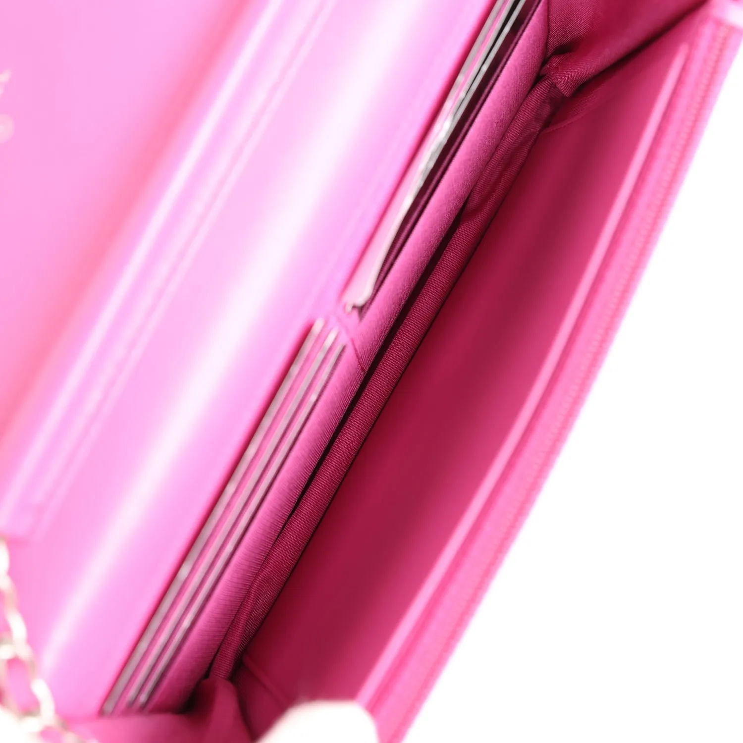 Chanel Boy Wallet On Chain WOC Hot Pink Python Brushed Silver Hardware