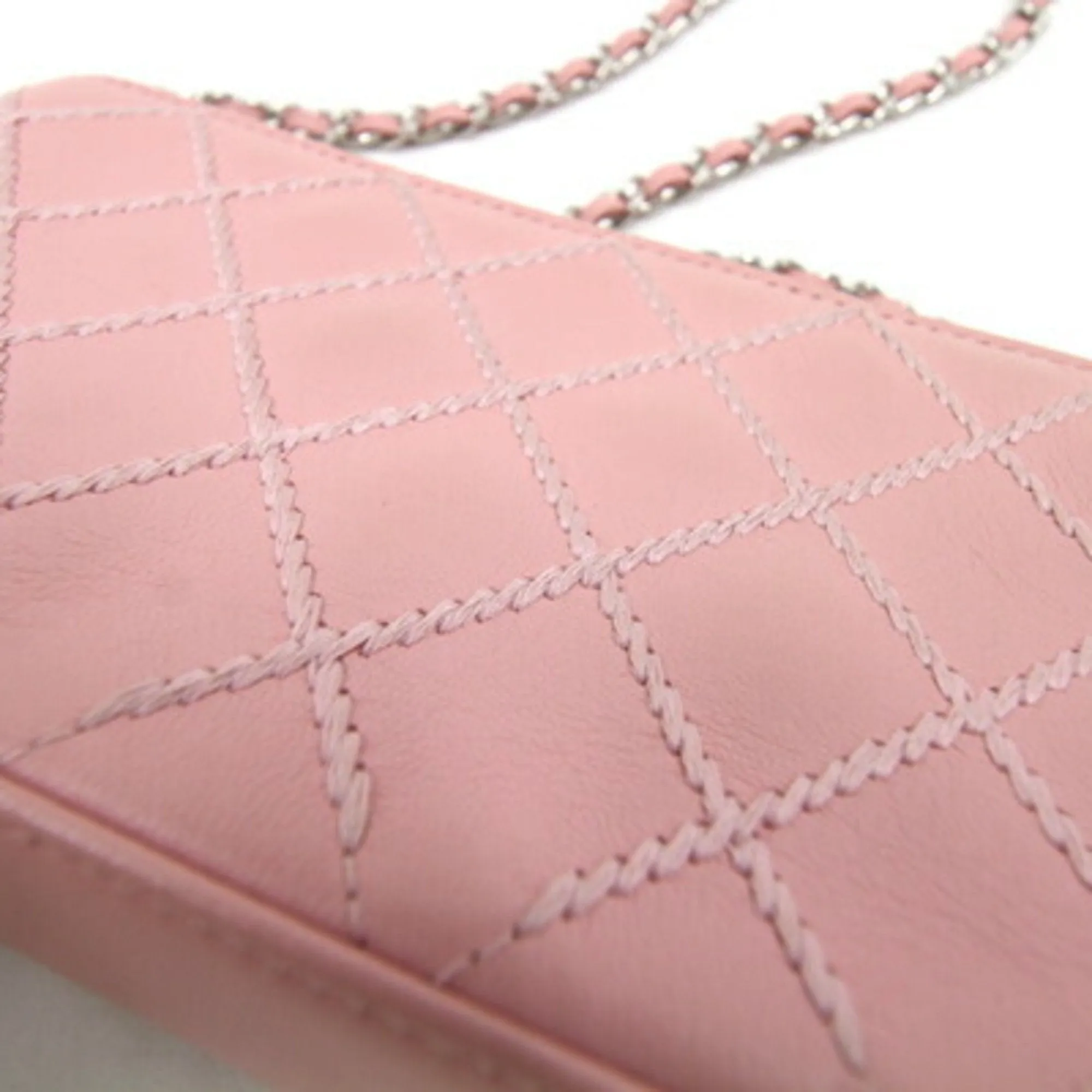 CHANEL Chain Wild Stitch A82527 Pink Leather Shoulder Women's Bag Matelasse Quilting Cocomark Long Wallet