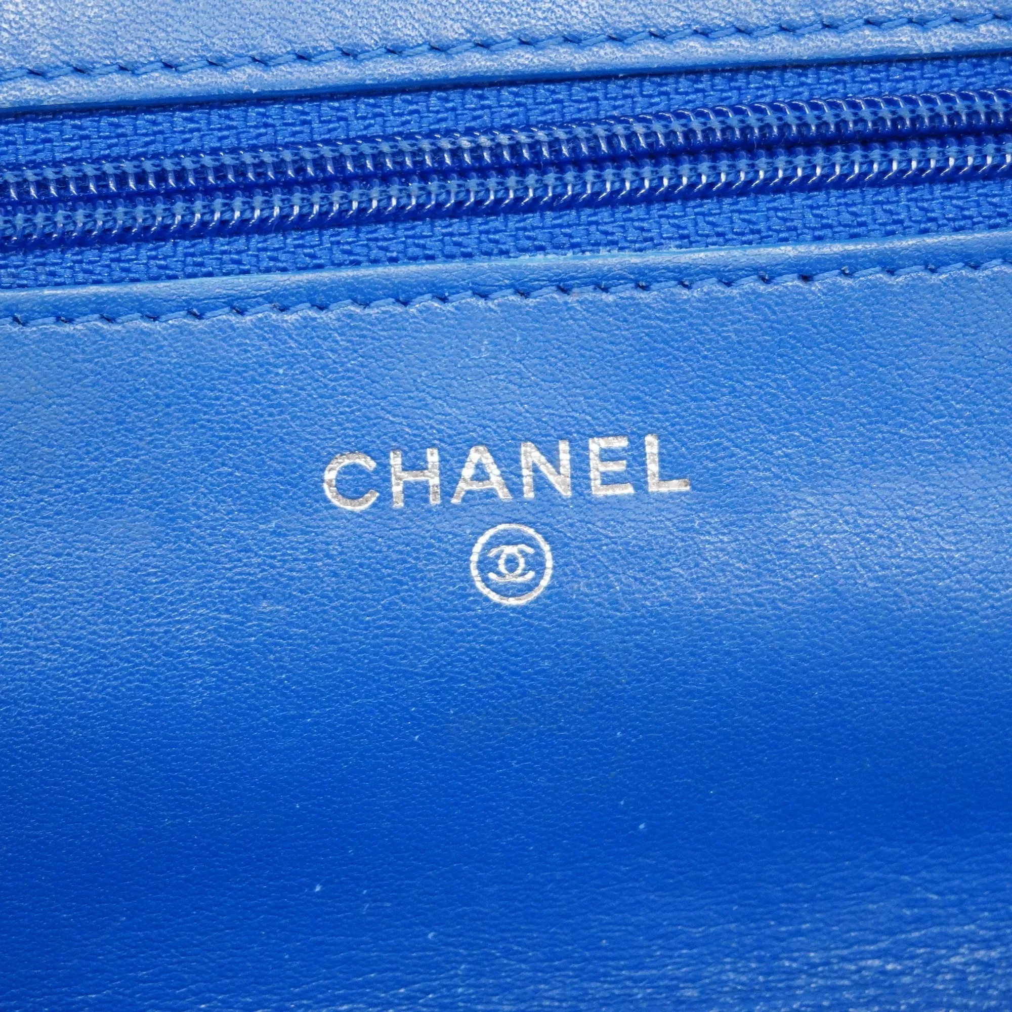 CHANEL  Matelasse Chain Shoulder Silver Metal Fittings Women's Wallet Blue