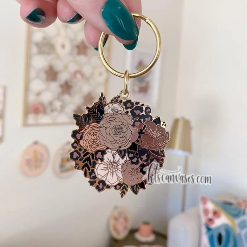 Cheetah Florals Hard Enamel Keychain
