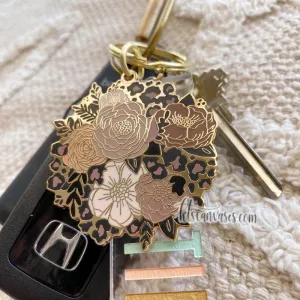 Cheetah Florals Hard Enamel Keychain