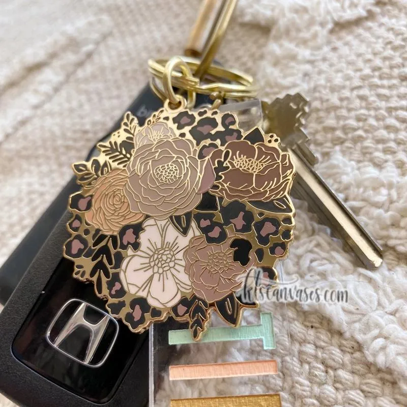 Cheetah Florals Hard Enamel Keychain