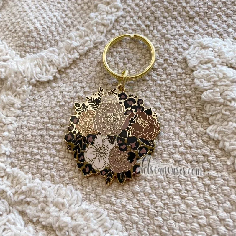 Cheetah Florals Hard Enamel Keychain