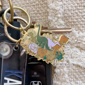 Dinosaur Florals Hard Enamel Keychain