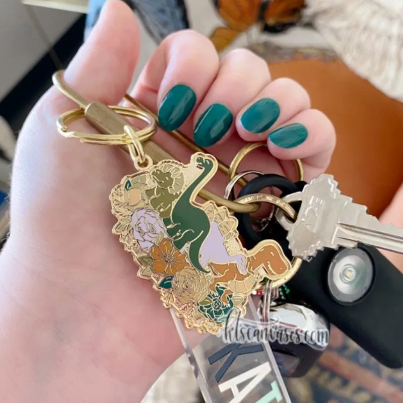 Dinosaur Florals Hard Enamel Keychain