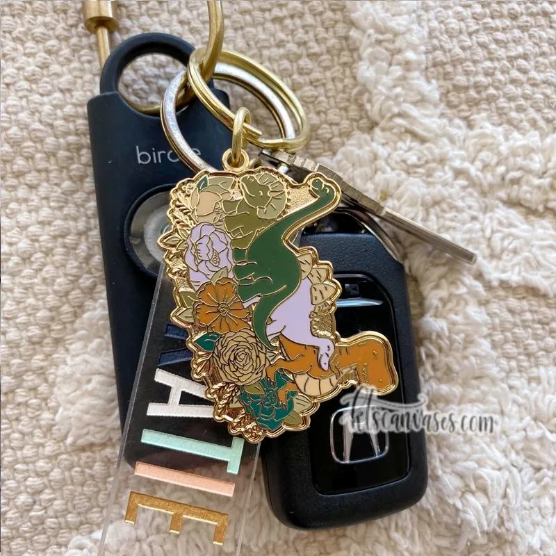 Dinosaur Florals Hard Enamel Keychain