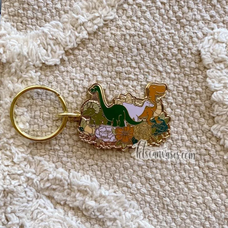 Dinosaur Florals Hard Enamel Keychain