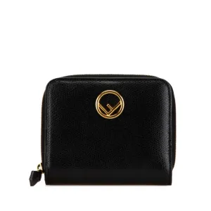 Fendi Leather Logo Bifold Wallet Black Gold