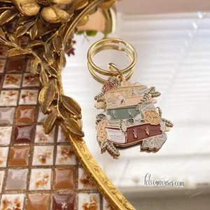 Floral Books Hard Enamel Keychain