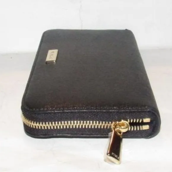 Furla NWT Black XL Leather Checkbook Zip Around Wallet
