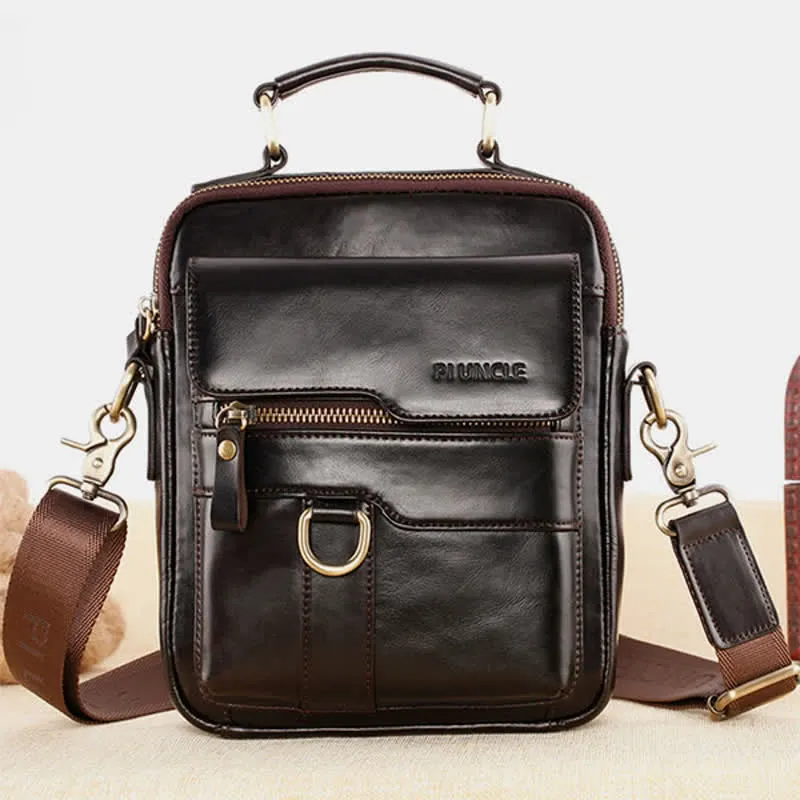 Genuine Leather Crossbody Bag Vintage Messenger Handbag for Men