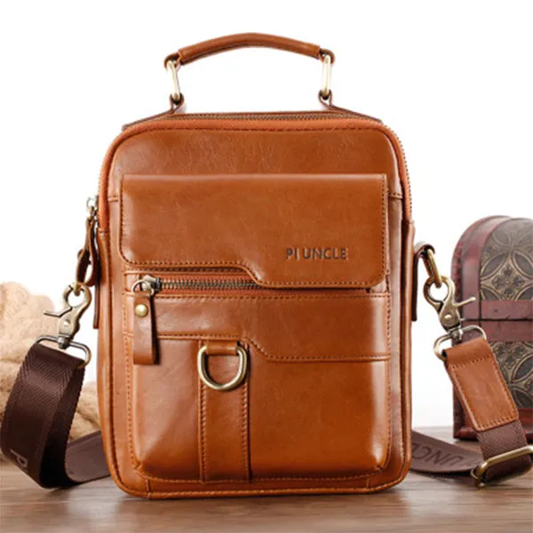 Genuine Leather Crossbody Bag Vintage Messenger Handbag for Men