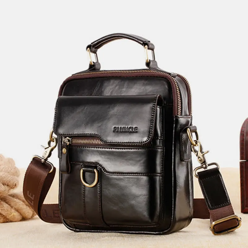 Genuine Leather Crossbody Bag Vintage Messenger Handbag for Men