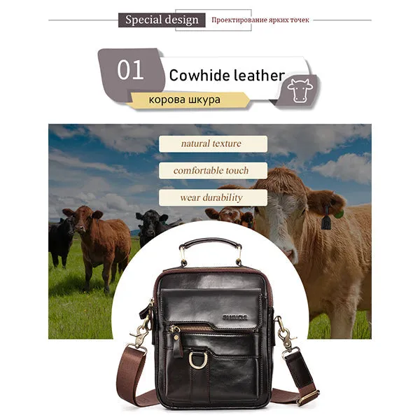 Genuine Leather Crossbody Bag Vintage Messenger Handbag for Men