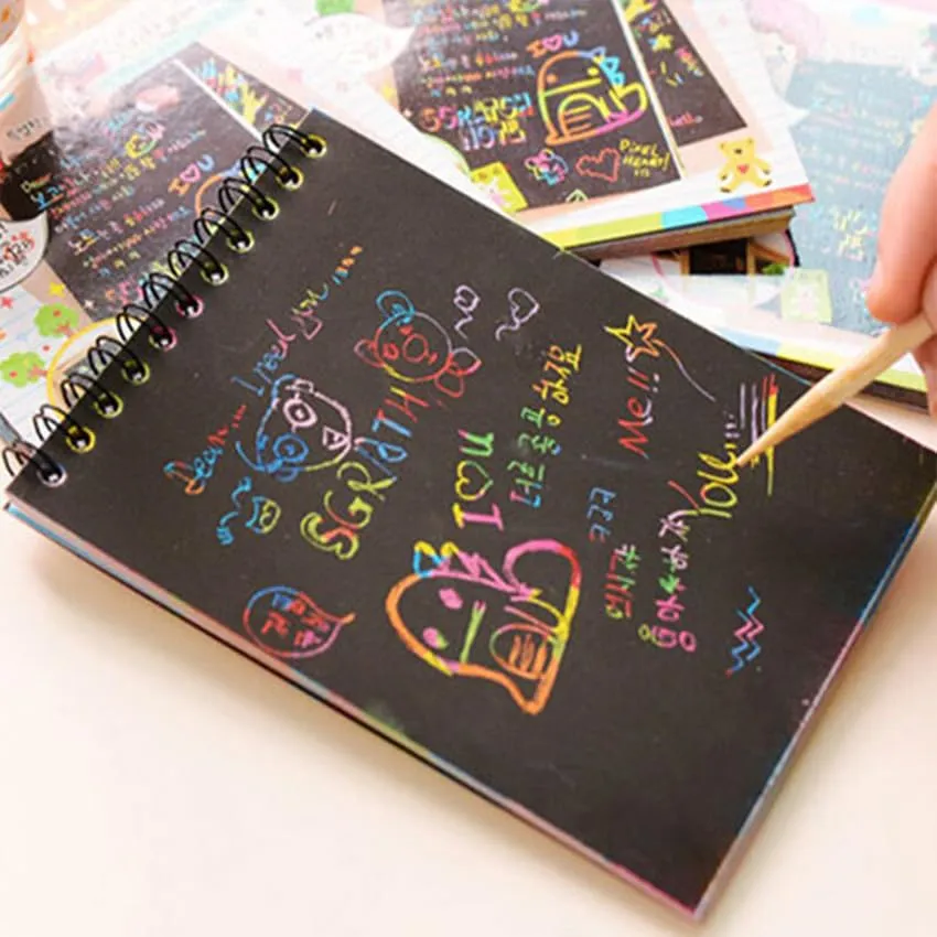 GLUN® Scratch Notepad with Magical Rainbow Color, Pencil Stick Notepad, Educational Toy for Kids (1)