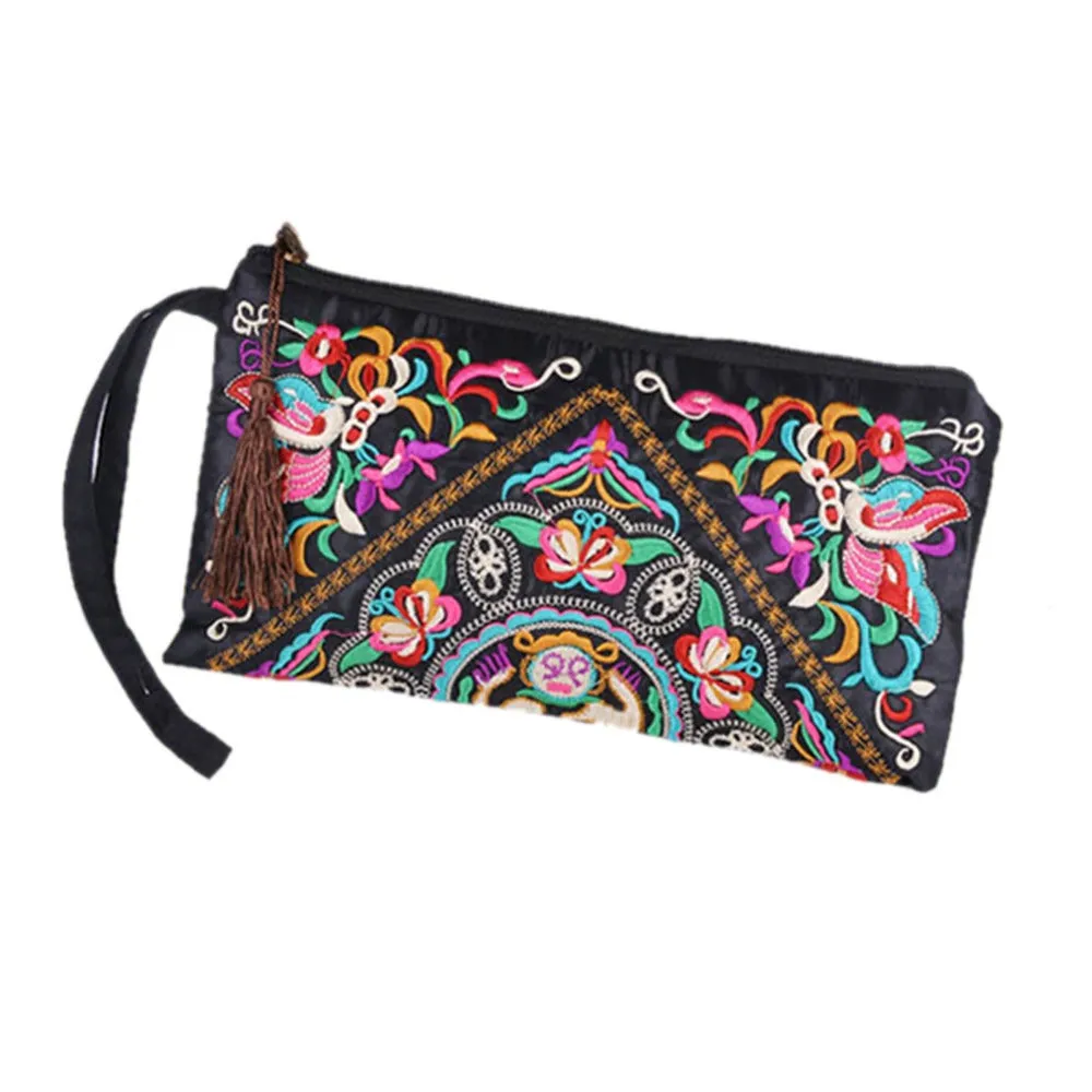 Handmade Boho Chic Clutch Handbag/Purse Women Retro Boho Ethnic Embroidered Wristlet Clutch Bag
