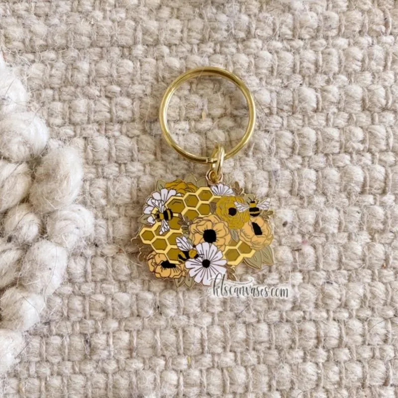 Honeybee Floral Hard Enamel Keychain