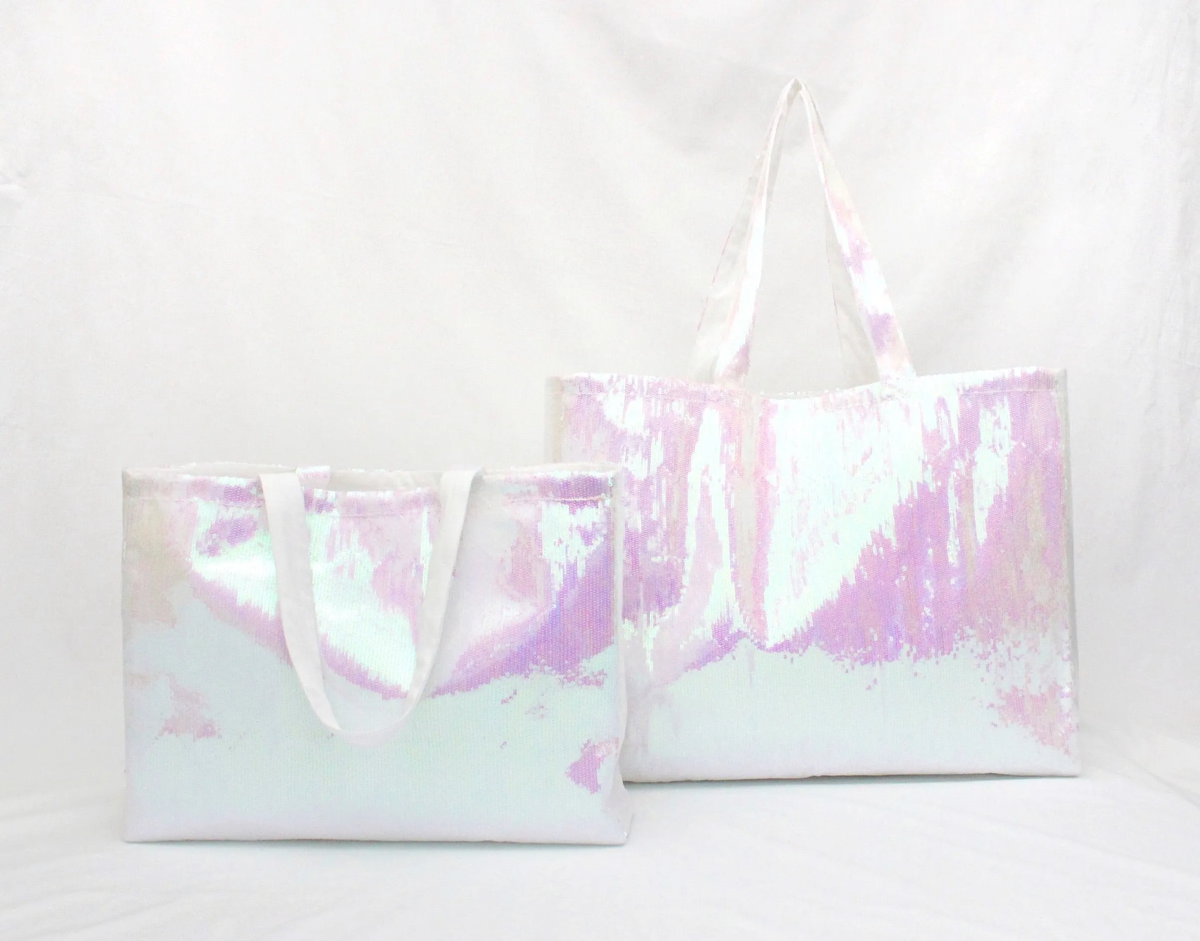 Iridescent White Sequin Tote Bag