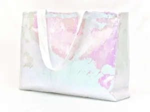 Iridescent White Sequin Tote Bag