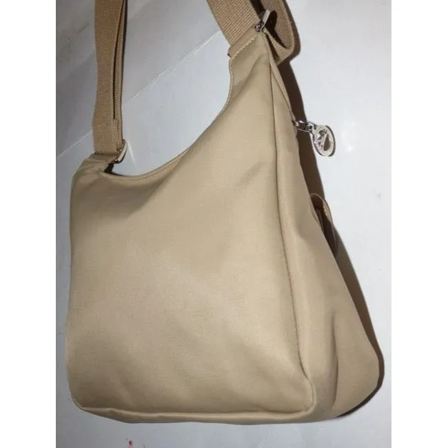 Longchamp Vintage Khaki Or Tan Leather And Heavy Canvas Fabric Nylon Messenger