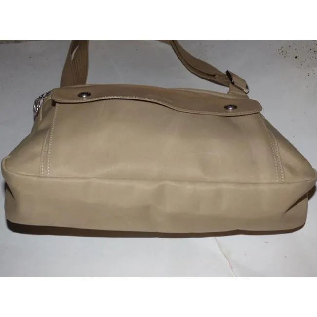 Longchamp Vintage Khaki Or Tan Leather And Heavy Canvas Fabric Nylon Messenger