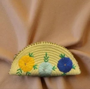 Yellow Ethnic Embroidered Clutch - Handcrafted Traditional Design